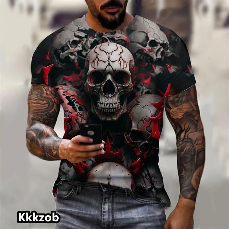 Skull Graphic Horror Print Tops Short Sleevemen's T-Shirt for Men Clothing Fashion Casual Oversized Tee Shirt Street Clothing