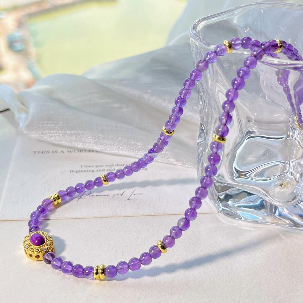 4Mm High Quality Design Natural Amethyst Necklace Clavicle Chain