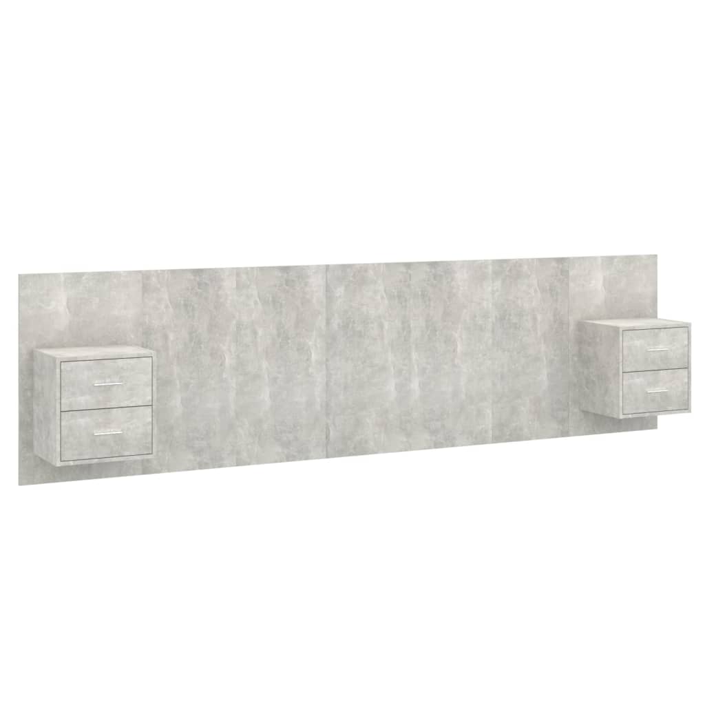 Headboard with Nightstands Concrete Grey Engineered Wood