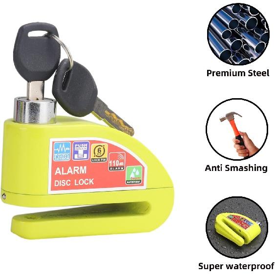 Alarm Disc Lock Disc Brake Lock Disc Lock Anti-Theft Super Waterproof 110db Alarm Sound Tape 59.6 Inch(about 150.1 cm)Reminder Cable 2 Allen Wrench