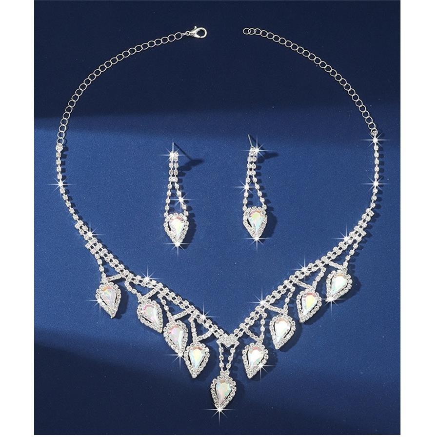 Full Diamond Multi-Crystal Diamond Necklace Earrings Set Multi-Color Jewelry Two-Piece Set