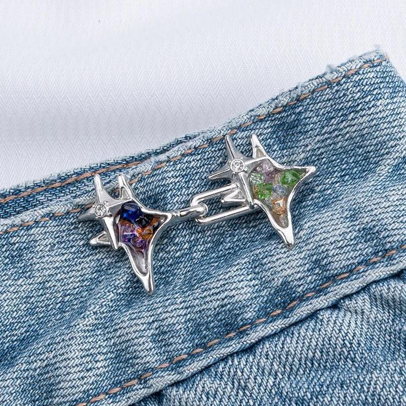 New Cross Star Waist Buckle for Woman Man Detachable Pants Clips Waist Tightener Metal Jean Buttons Pins Clothing Accessories
