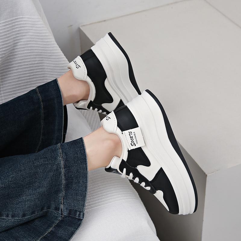 Fashion CRLAYDK Women's Skateboard Sneakers Casual Walking Height Increase Shoes PU Leather Lace Up Platform Ladies Shopping Tennis