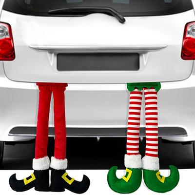 Christmas Striped Fabric Hanging Ornament Christmas Tree Decoration Plush Santa Claus Elf Legs Home Hanging Ornament  Car Decor