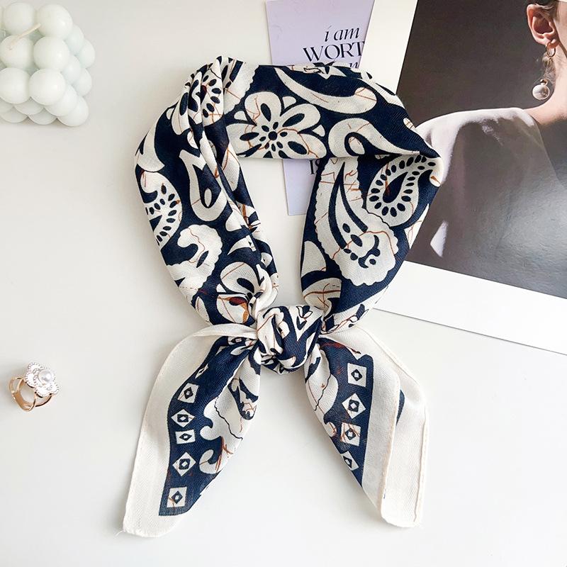 Korean cotton and linen cashew nut small square scarf women's new neck protection silk scarf retro spring scarf neck scarf literary accessories