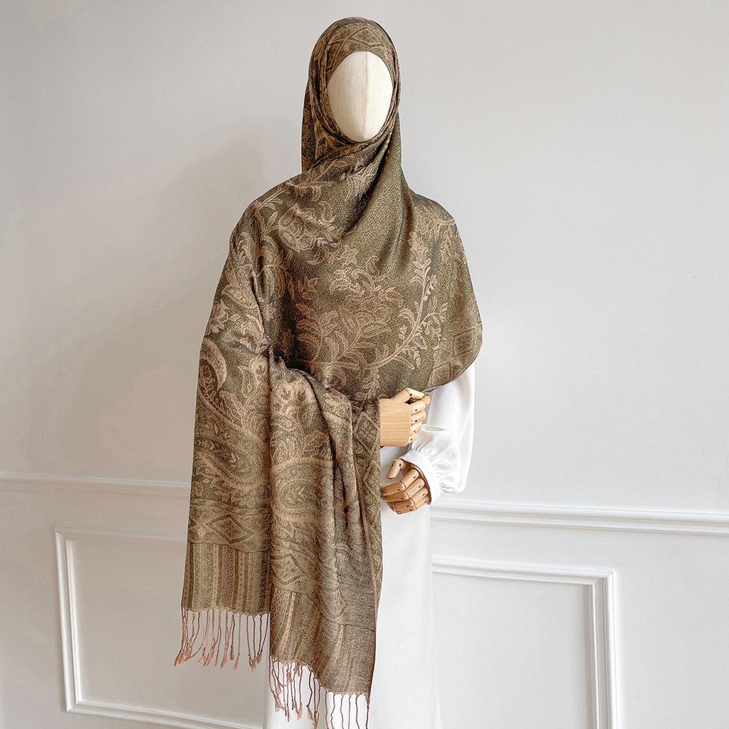11Color 70*190cm Women Hijab Gold Thread Jacquard Scarf Muslim Wrap Ramadan Islam Headscarf Hijabs Turban Neckerchief Shawls