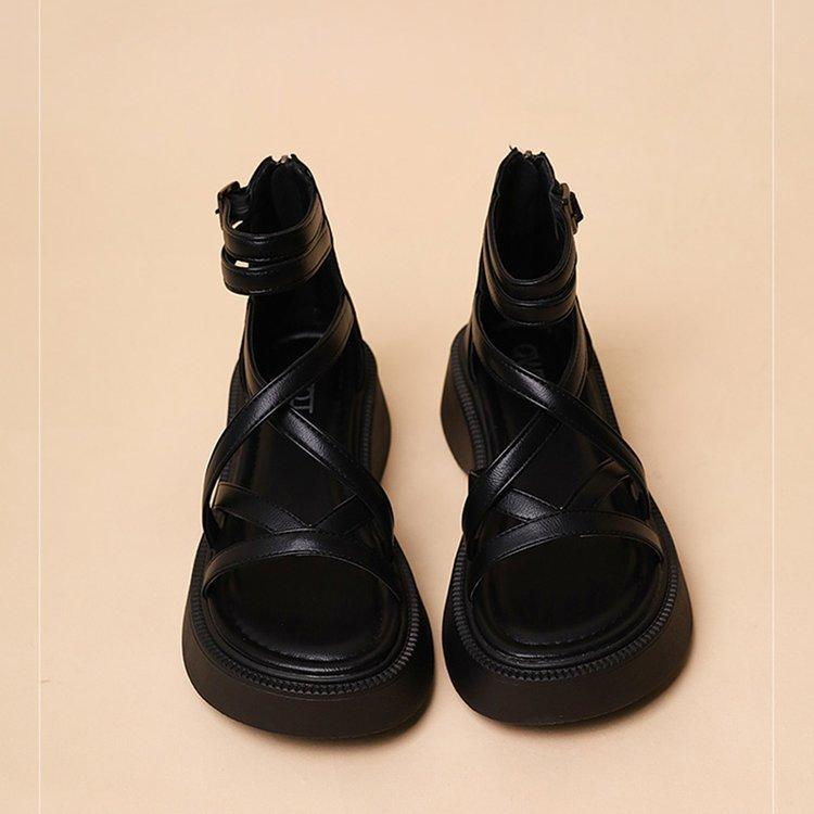 Thick Soled Women s Summer 2026 New French High-end Black Retro Beach Sandals 35 чёрный