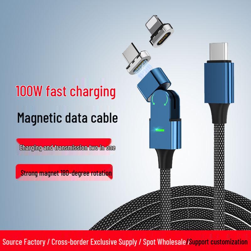 Magnetic 100W Fast Charging Cable with 180° Rotation for Apple Devices and Type-C