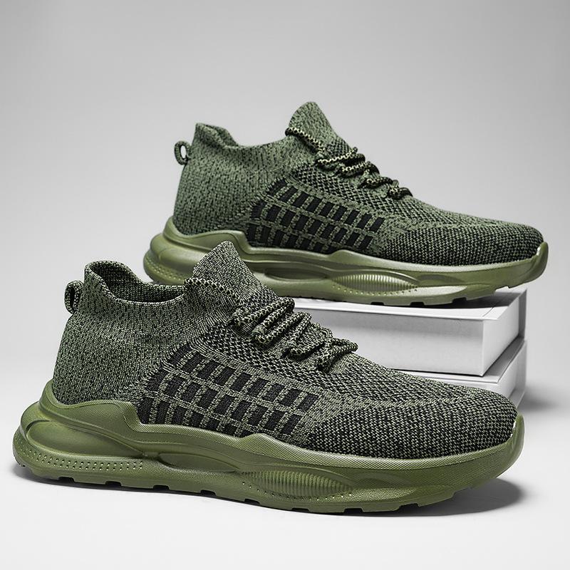 2025 Summer New Flying Woven Shoes Men's Deodorant Mesh Breathable Sports Shoes Soft Sole Lightweight Casual Shoes