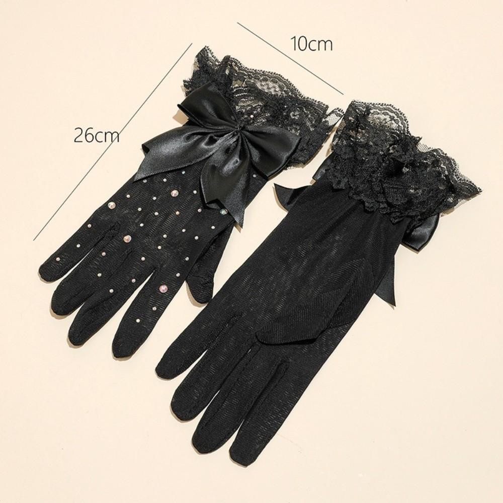 1 Pair Bow Knot Design Lace Gloves Full Finger Bridal Gloves Elegant Cosplay Gloves for Women