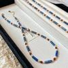 Niche High-end Versatile Lapis Lazuli Contrast Retro Baby's Breath Collarbone Chain Necklace Female Atmosphere Beaded Necklace