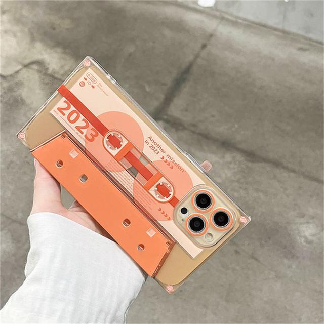 Luxury Retro 3d Tape Bracket Square Phone Case For Iphone 14 13 12 Pro Max 11 Stylish Kickstand Shockproof Soft Back Cover Funda