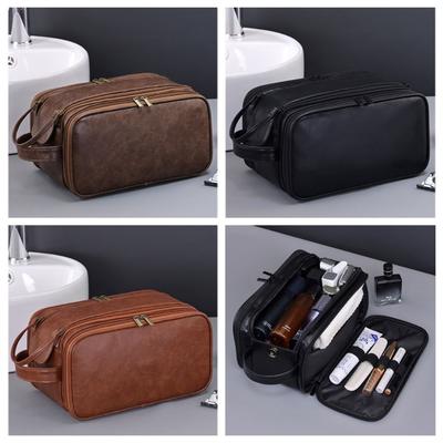 Large Capacity Travel Toiletry Bag PU Three-opening Cosmetic Organizer Multi Compartment Waterproof Toiletry Pouch Business Trip