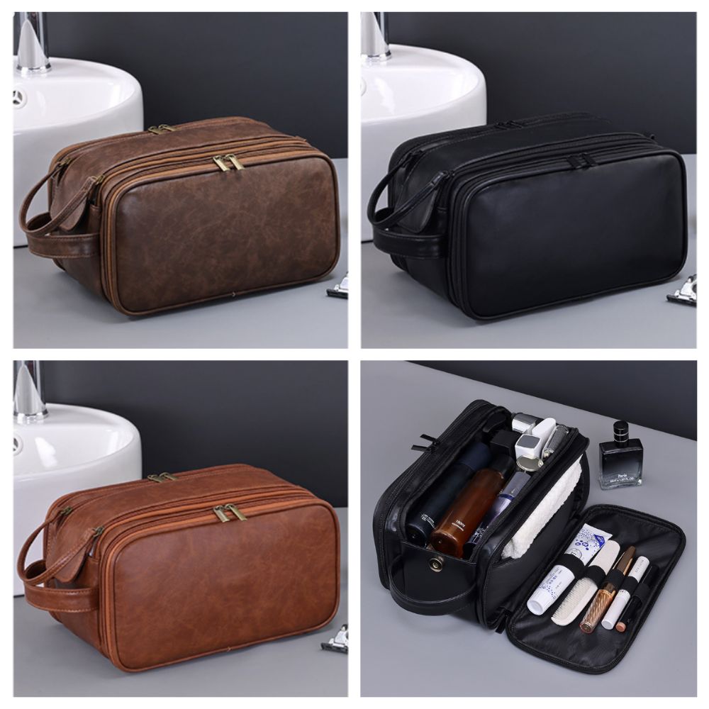 Large Capacity Travel Toiletry Bag PU Three-opening Cosmetic Organizer Multi Compartment Waterproof Toiletry Pouch Business Trip