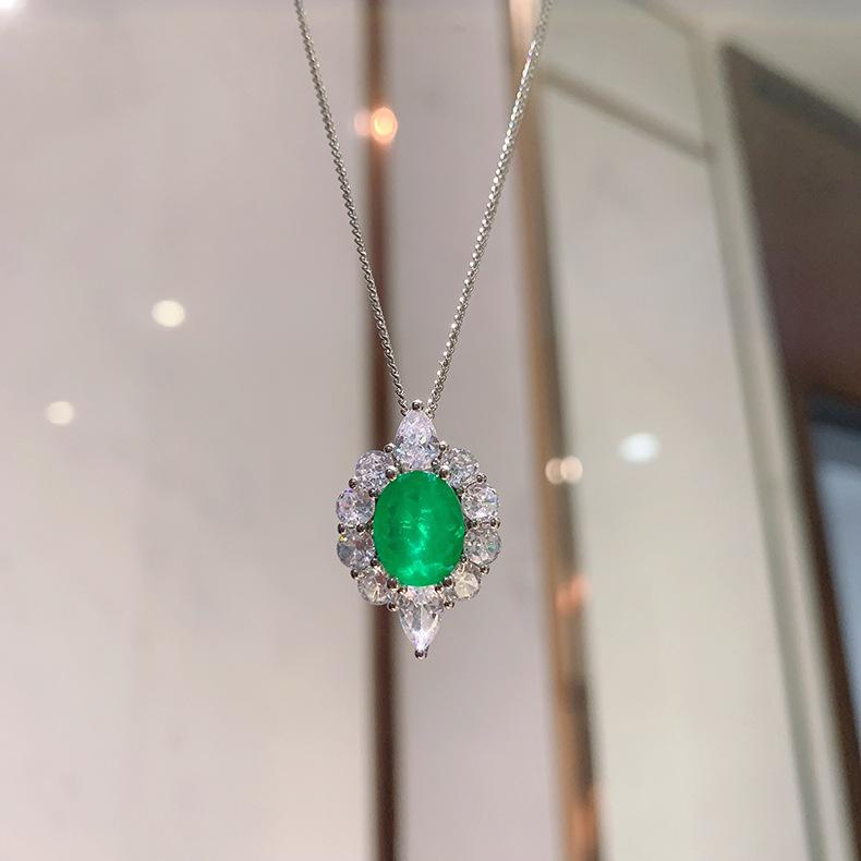 S925 Silver Needle Emerald Necklace Ring Earrings Jewelry Three Piece Set Wedding Banquet Party Accessories