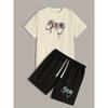 Printed Men's 2-piece Set, Casual T-shirt and Loose Drawstring Shorts for Summer