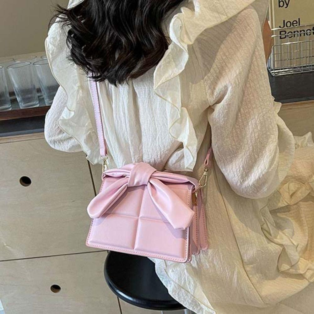 PU Bow Handle Chocolate Shape Square Bag Shoulder Bag PU Handbag Ins Simple Crossbody Bag  Outdoor