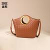 Solid Color Retro Vegetable Basket Hand-woven Women's Bag Casual Versatile Portable Tote Bag Trendy Shoulder Oblique Span Bag