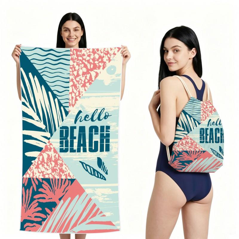 Quick-Dry Foldable Beach Towel With Carry Bag Double-Sided Plush Coconut Print Bath Travel Pool Vacation