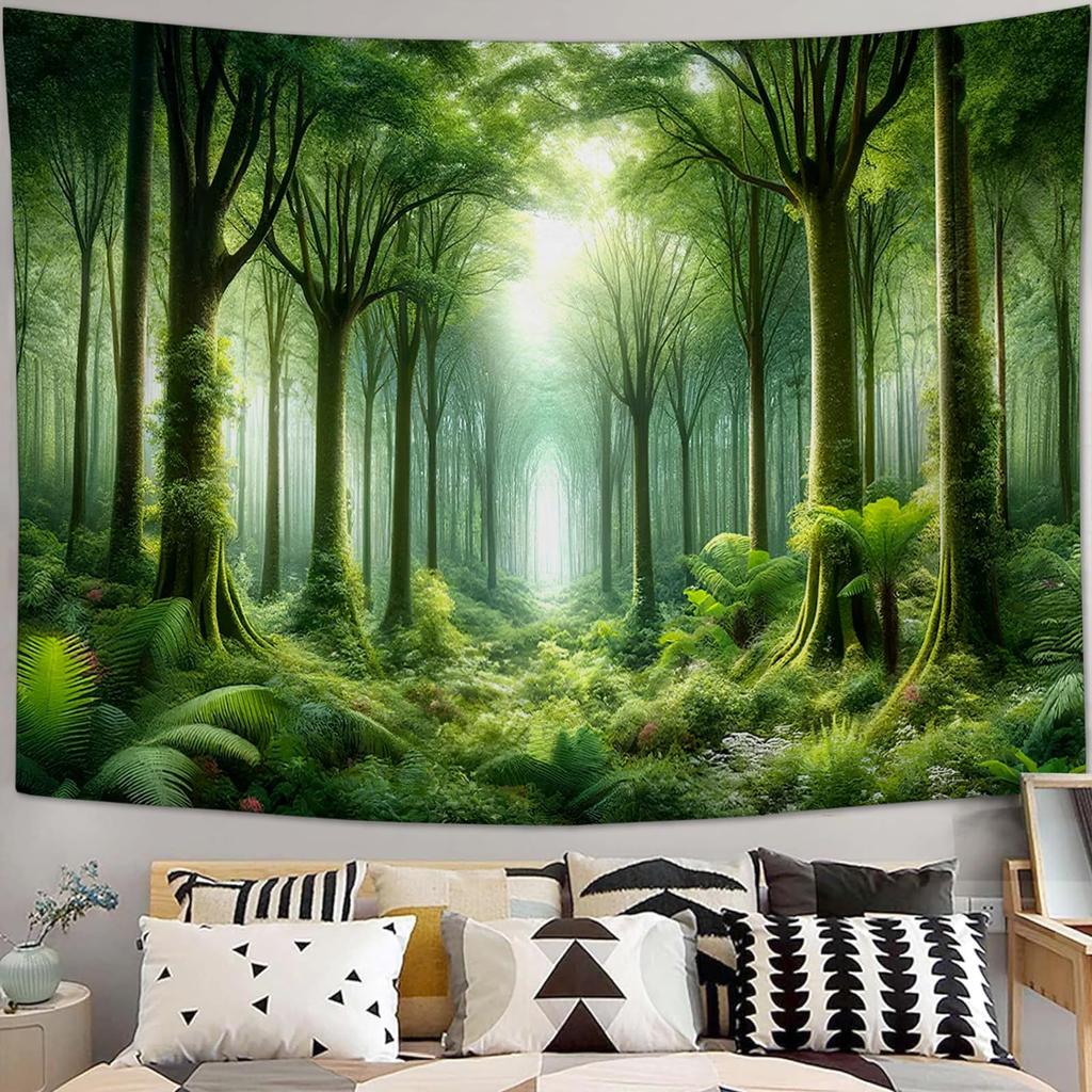 Fantasy Dragon Wall Tapestry Fire and Forest Scene Art Print Boho Home Decor Mythical Creature Design Room Decoration Fashion