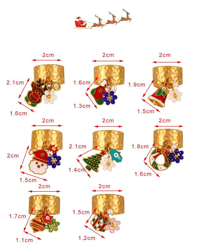 European & American Cartoon Christmas Snowflake Titanium Steel Drip Oil Flower Open Ring for Women