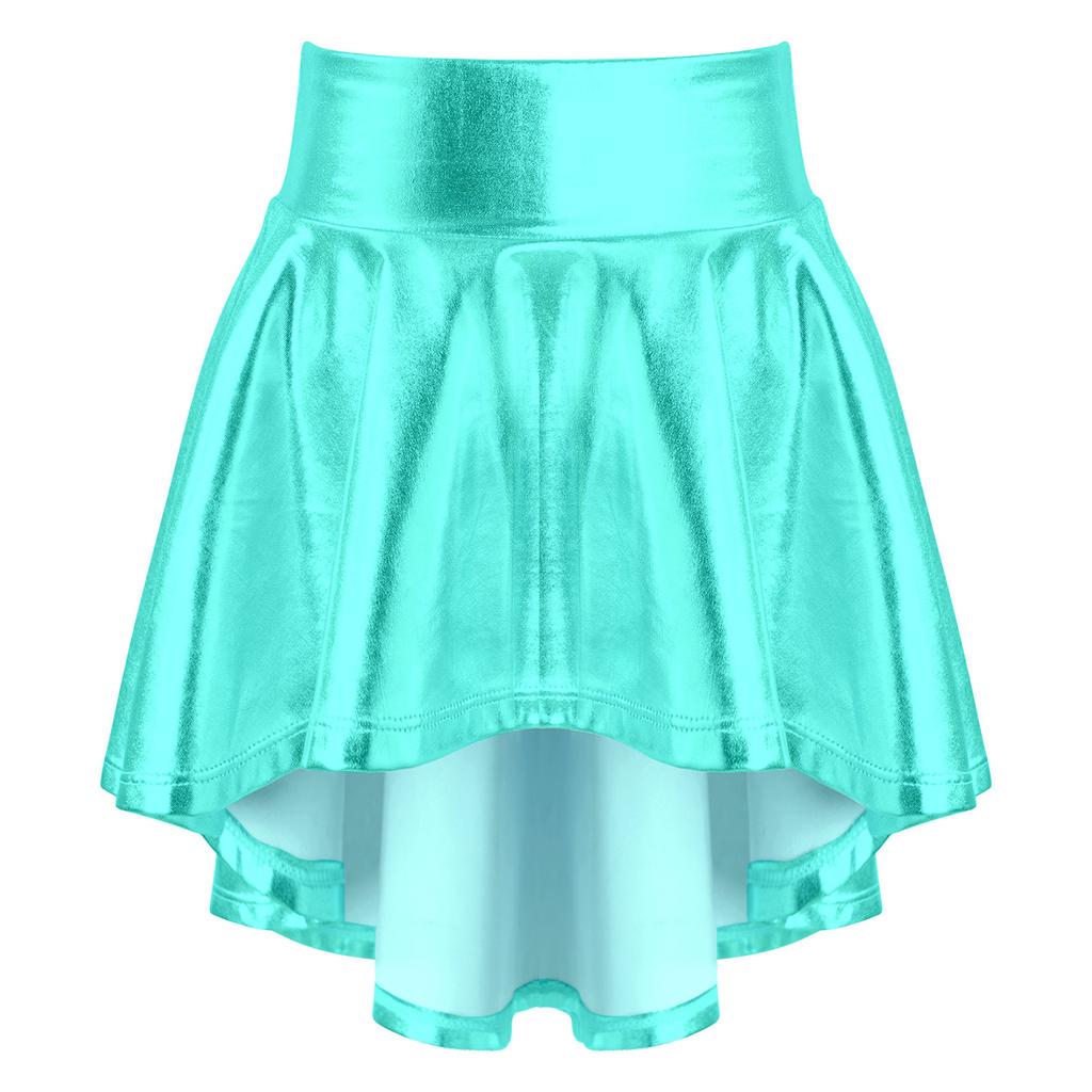Girls Elastic Waist Ruffle Dance Skirt Bronzing Cloth Irregular Hem Stylish Performance Skirt