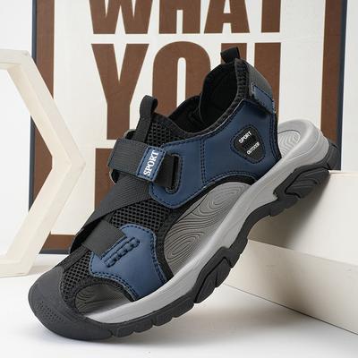 Fashion New Arrival Leather Summer Flats Lightweight Breathable Beach Shoes Comfortable Sandals Handmade Anti-collision Toe Men Sandals