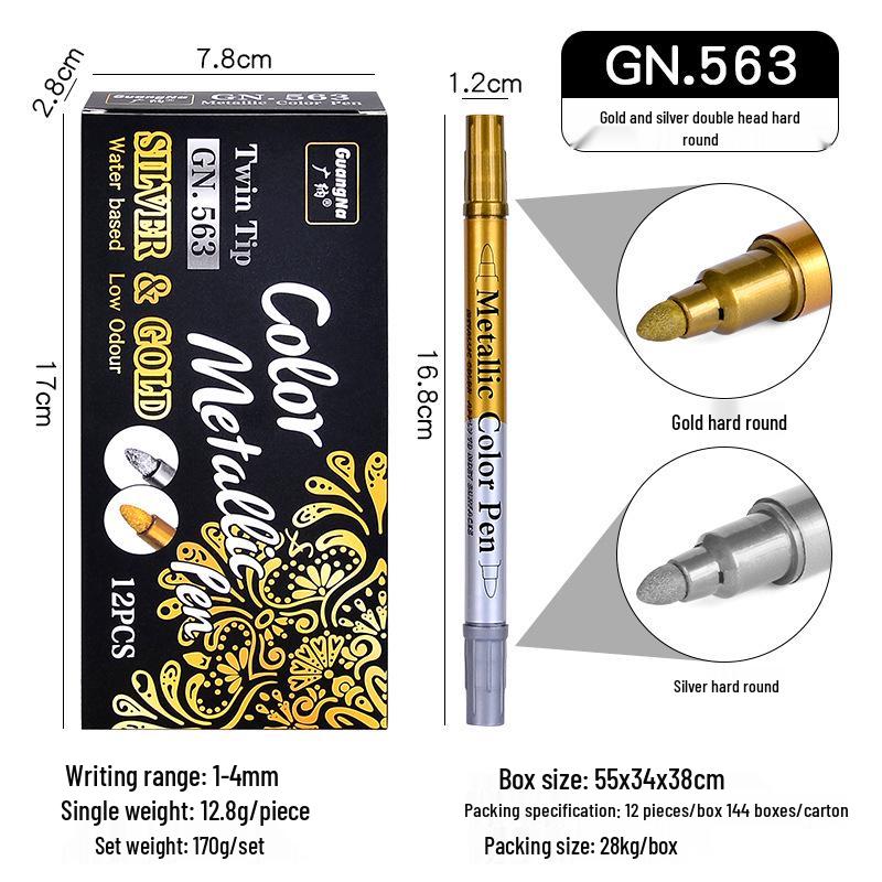 Gold & Silver Double-Ended Two-Color Waterproof Metal Markers for Black Card, Drawing, Signing, and Graffiti