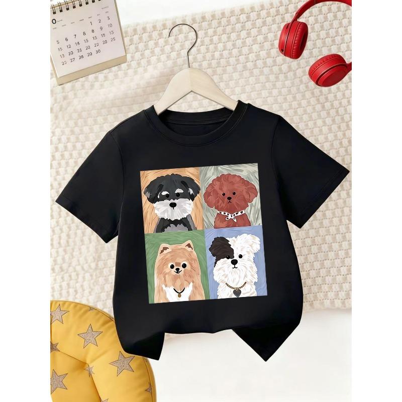European Sizes Boys' Fashion Short-Sleeve T-Shirt  / Preppy Style Short-Sleeve T-Shirt / Sporty Fashion T-Shirt with Cute Puppy Print Element