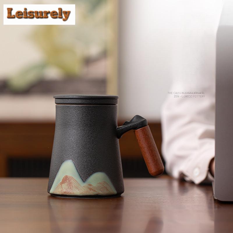 450ml Distant Hills Filter Tea Separator Cup Japanese Water Separation Tea Mug with Infuser Tea Soaking Office Water Cup Gift
