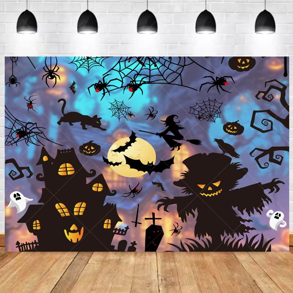 Halloween Party Background Cloth Horror Castle Moon Cemetery Skull Blood Palm Print Pumpkin Witch Wall Decoration backdrop Photo