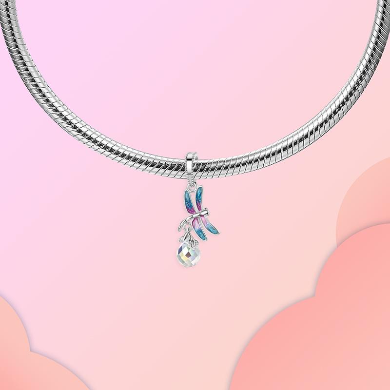 Copper Dragonfly Crystal Colorful Pendant Charm Compatible With Authentic Pandora Charm Bead Charms Bracelets Women Do It Yourself Jewellery Gift