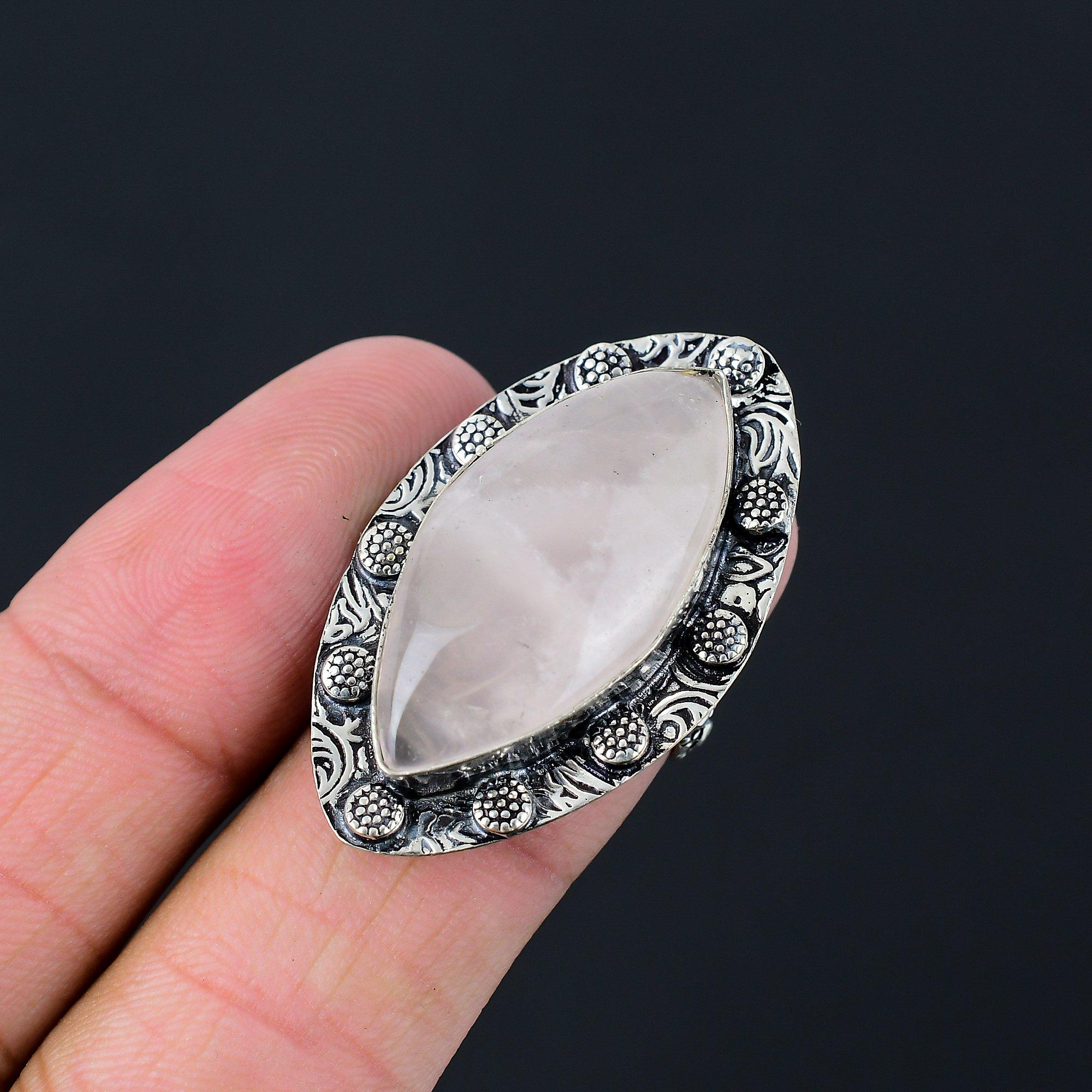 Sterling Silver Natural Rose Quartz Birthday Promise Heart Chakra Ring US 6.5 6.5