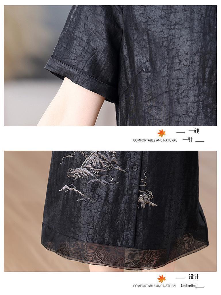 Plus Size Tummy Concealing Xiangyun Silk Dress with Cracked Pattern and New Chinese Style Cardigan