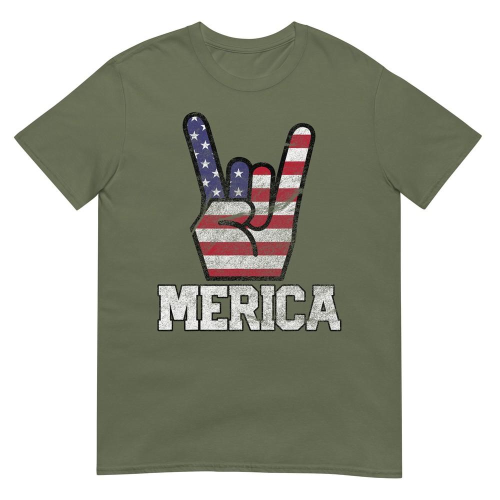 Merica Rock Sign 4th Of July Vintage American Flag Retro Usa TShirt