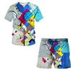 Summer fashion men's suit Abstract art pattern 3D T-shirt printed Lapel short sleeve shirt beach shorts Hawaiian men's suit 2pcs
