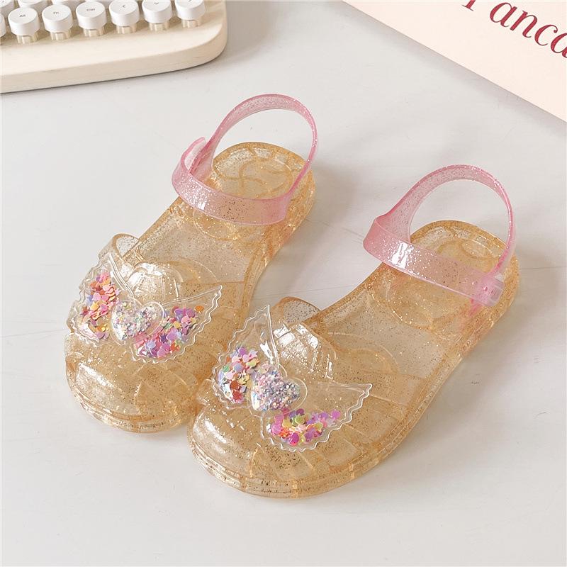 2026 Summer Girls' Breathable Crystal Jelly Sandals: Outdoor Princess Beach Shoes with Soft Sole