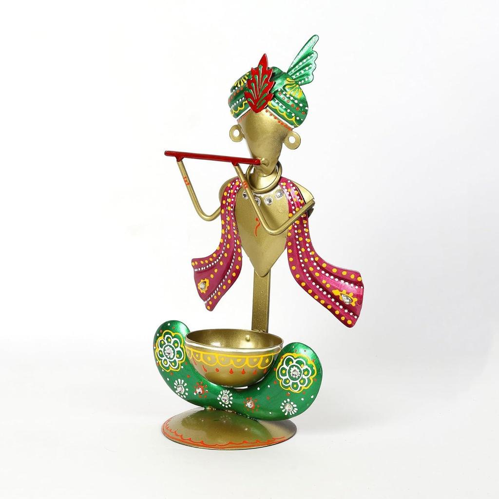 Die Kulturen, die Indien formen Kerzenhalter | Prunkstück | Krishna-Statue Teelichthalter | Kanha Teelichthalter (Lord Krishna Teelicht)