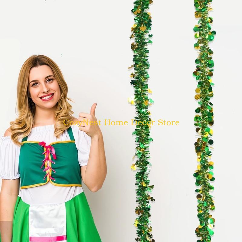 92MF 4Pcs Irish Festival Tinsel Twist 6.5ft Each Artifical Vine for Christmas Tree Decoration Holiday Wedding Birthday Party