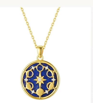 FY-N503 S925 Silver-Plated Rhodium Plated 18K Gold Zircon Star Moon Universe Pendant Necklace Sweater Chain Trendy Style 50 cm adjustable