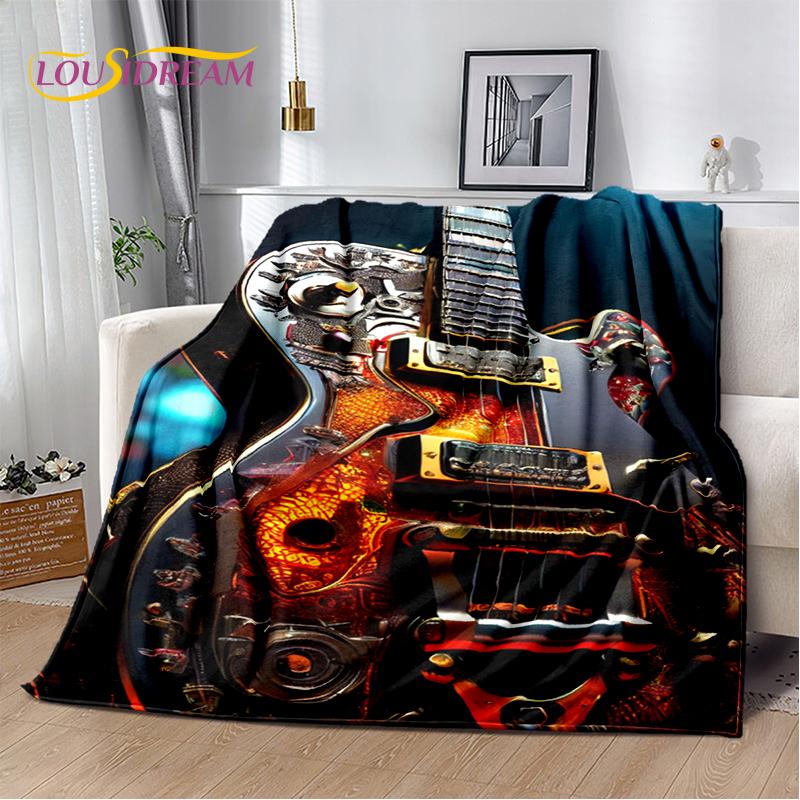 Skull Electric Guitar Classical Guitar Blanket,Soft Throw Blanket for Home Bedroom Bed Sofa Picnic Travel Office Cover Kids Gift