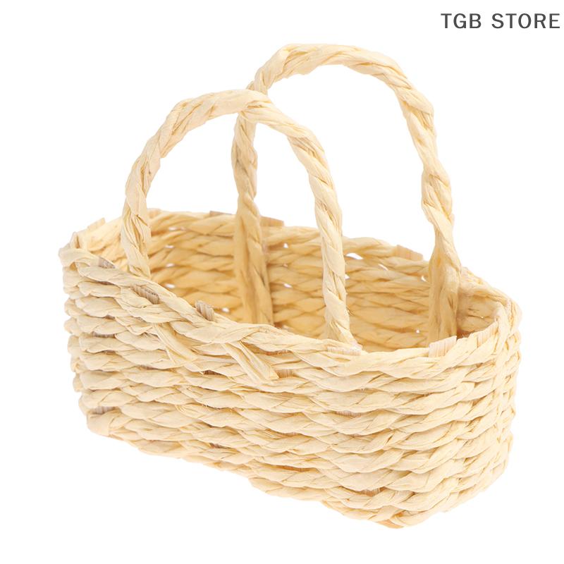 1Pcs 1/12 Mini Rattan Basket Dollhouse Miniature Weave Vegetable Food Storage Basket