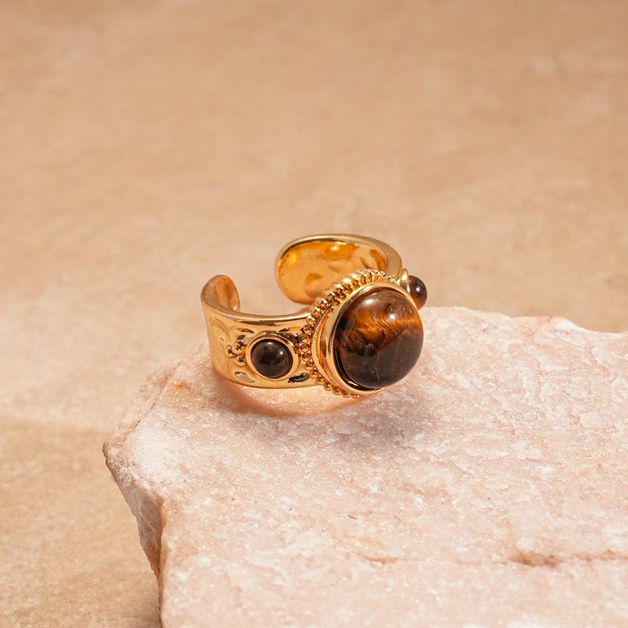 Плиссированное неровное круглое открытое кольцо из тигрового глаза, персонализированные нишевые уникальные украшения