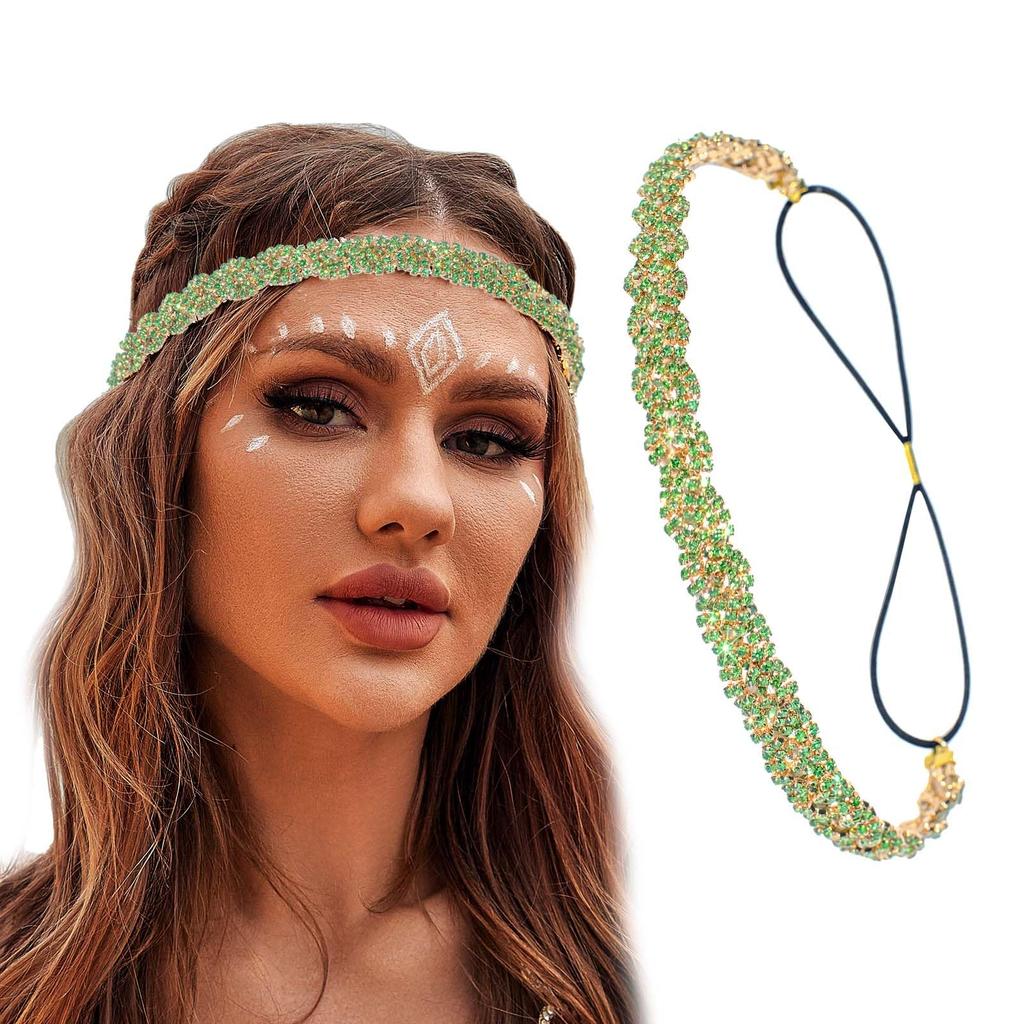 Crystal Hairband with Simple Headband for and Gift for Women Gold and Rhinestones, Fashionable, Classic, Parties, Dates, Concerts, More. (Free, Green)
