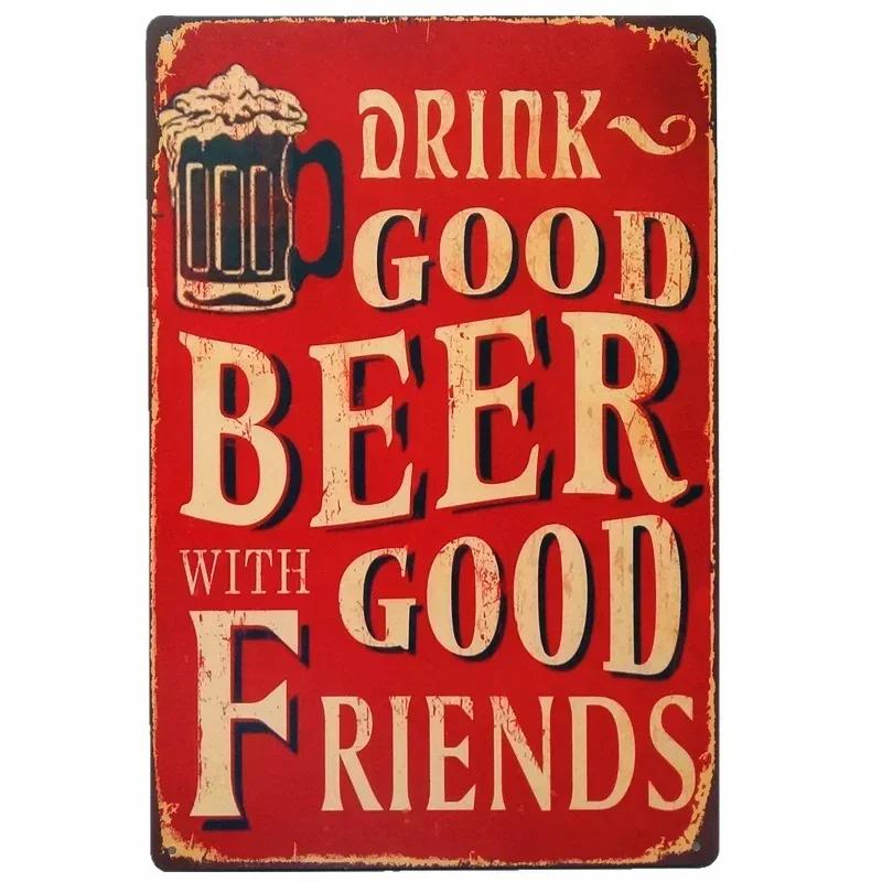 Vintage Drink Beer Aluminum Sign Alcohol Metal Sign Backyard Bar Retro Plaques For Man Cave Pub Cafe Club Rules Painting Deco