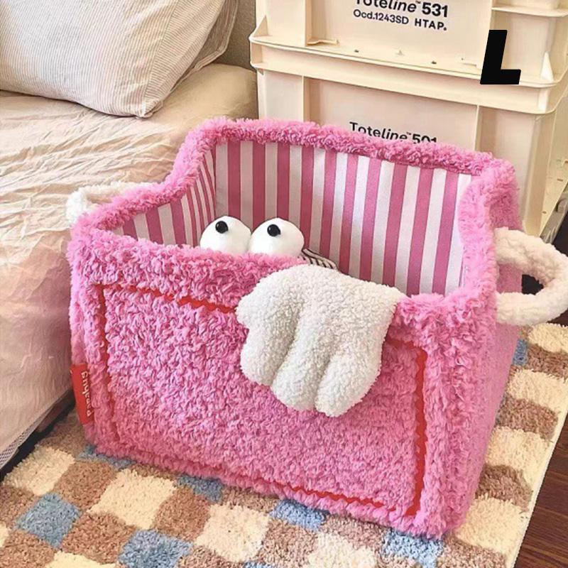 1pc Flannel Toys Storage Basket Foldable Cartoon Storage Basket Large Capacity Snacks Toys Sort Box Laundry Basket Toy Organizer