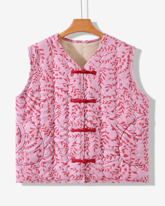 

Женский хлопковый жилет большого размера с цветочным принтом и флисовой подкладкой - Без рукавов, Толстая, Теплая куртка для женщин среднего и пожилого возраста M