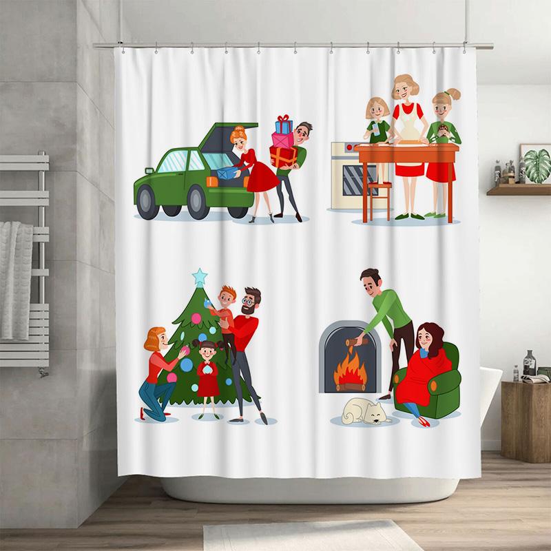 

Tu Festive Family Christmas Shower Curtain Holiday Home Decor Modern Abstract Art Pattern Waterproof Bathroom Decor Gift W60H190(CM)-1 Pcs