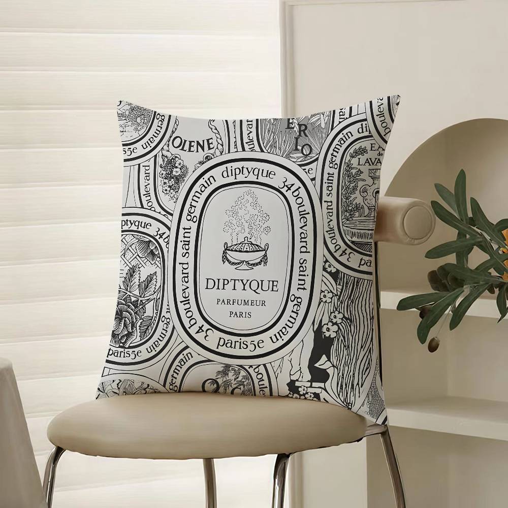Light Iuxury Natural D-Diptyques Pillow Case Comfort Sofa Bed Silky Elegant Invisible Zipper Decorative Cushion Cover