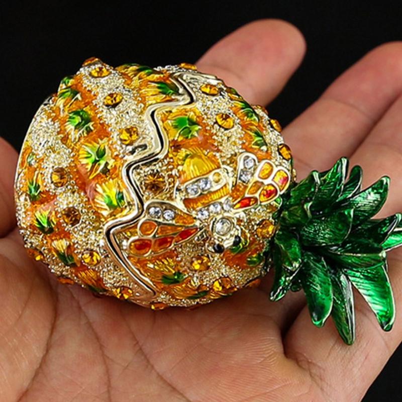 Elegant Pineapple Shaped Jewelry Case With Gemstones Accent Secure Metal Compartment for Accessories